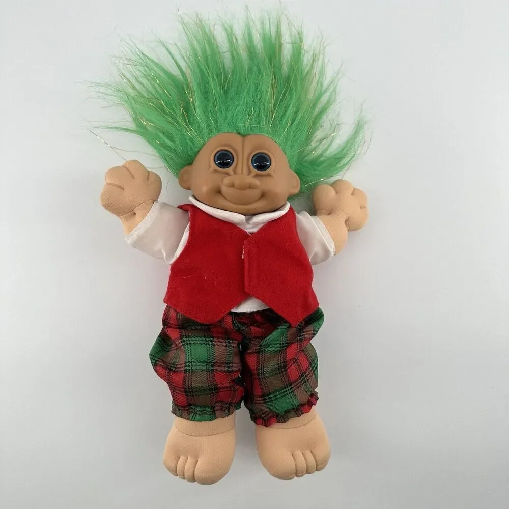 Vintage Russ Troll Kids Doll 10 Inches‎ Plush Green and Silver Hair Soft Body